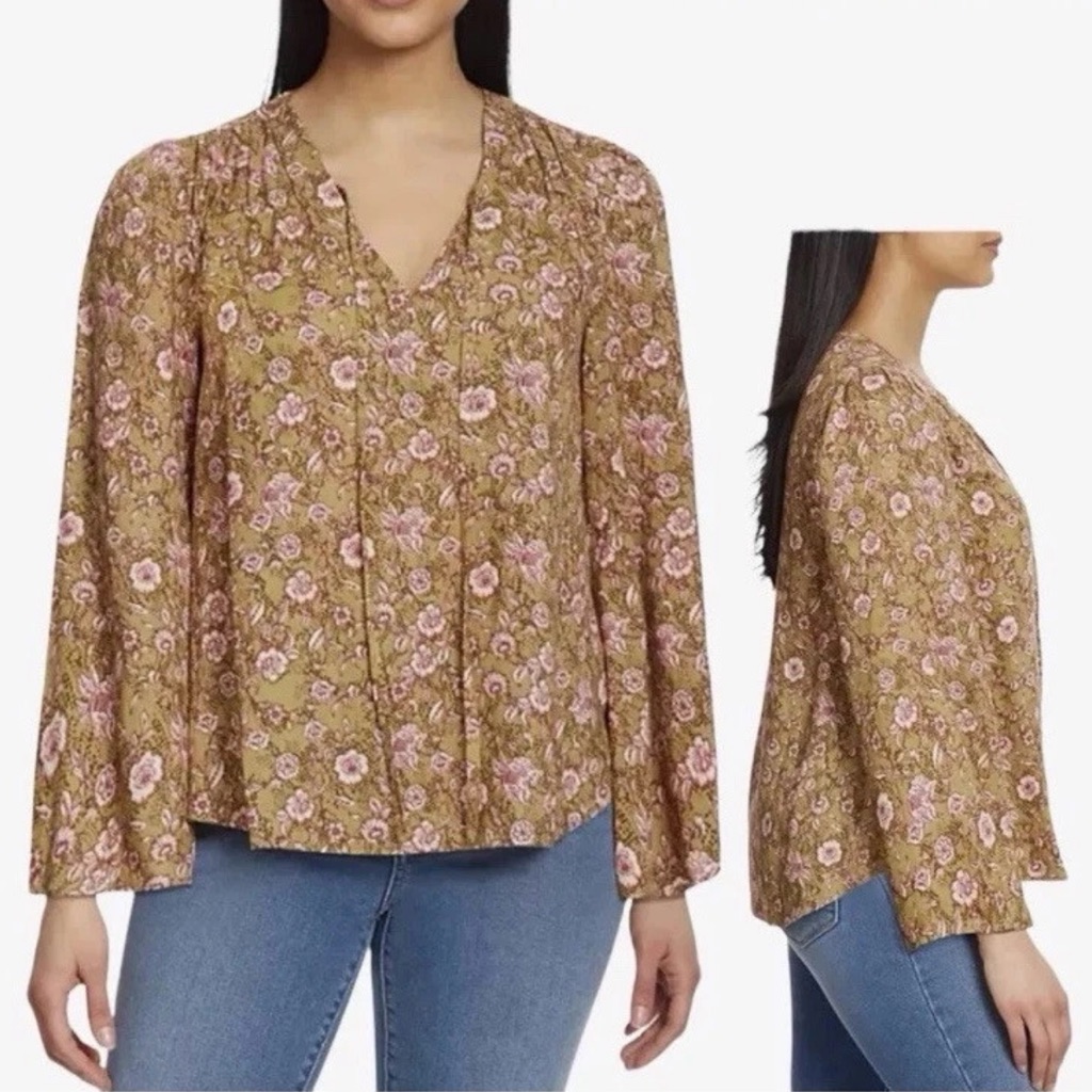 Jessica Simpson Floral V-Neck Blouse Bohemian Top